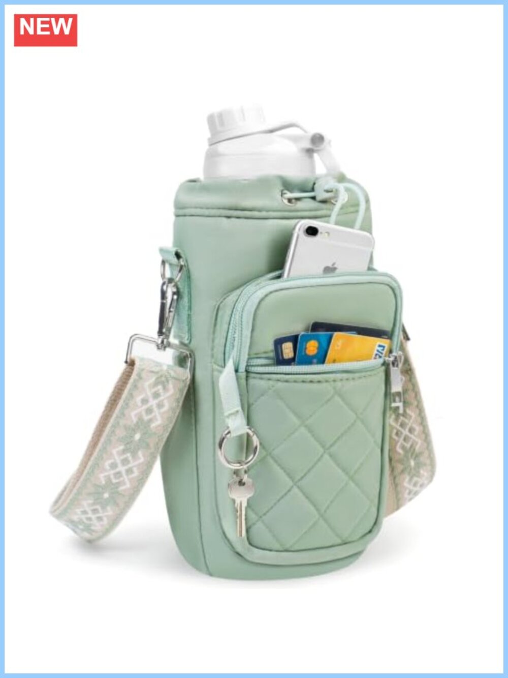 Waterproof Nylon Water Bottle Carrier Crossbody Bag with Strap